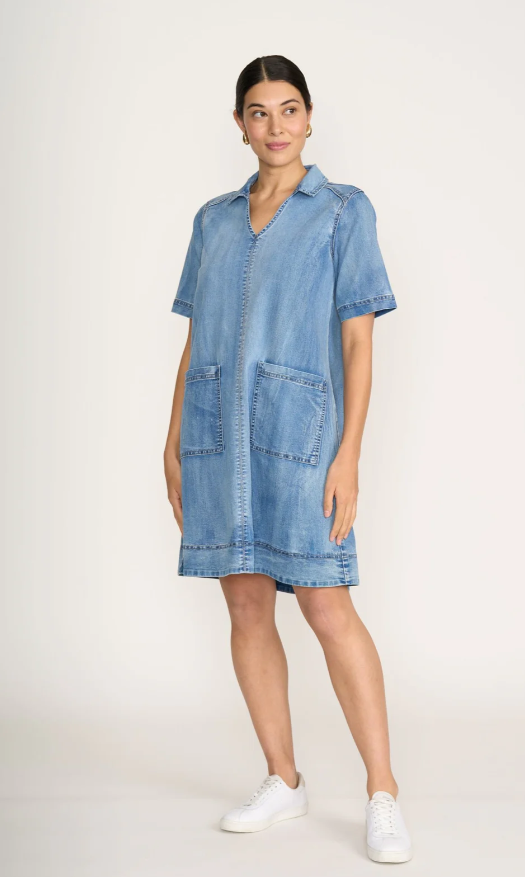 FOIL JEAN-IOUS DRESS BLUE WASH