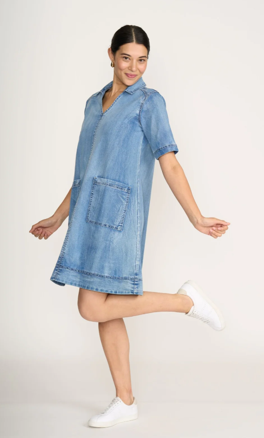 FOIL JEAN-IOUS DRESS BLUE WASH
