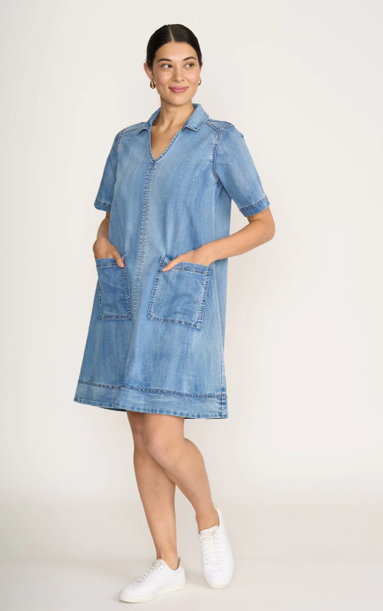 FOIL JEAN-IOUS DRESS BLUE WASH