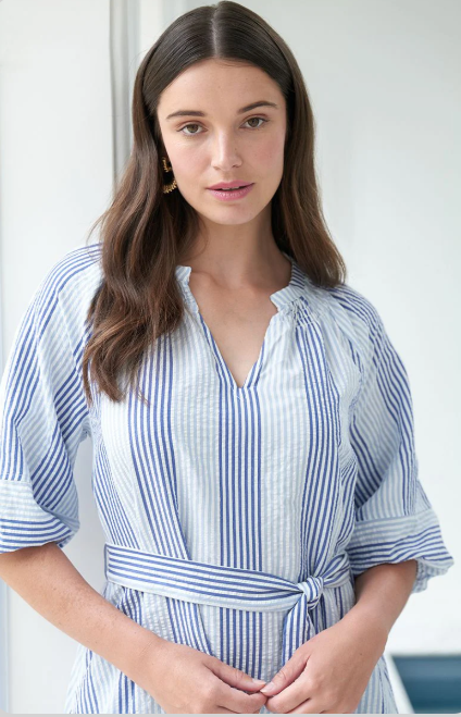 FOIL SET THE TONE DRESS DENIM STRIPE MIX