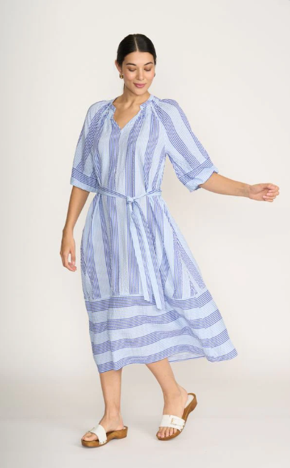 FOIL SET THE TONE DRESS DENIM STRIPE MIX
