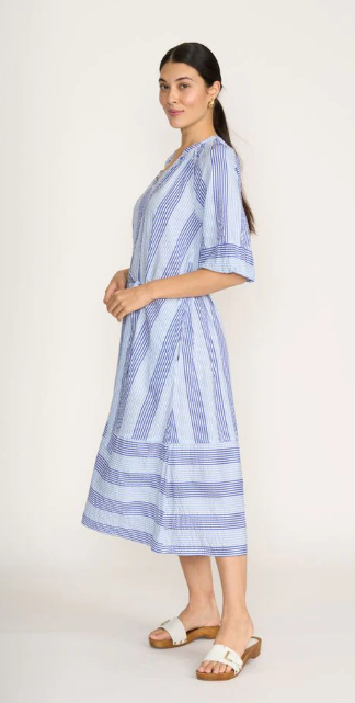 FOIL SET THE TONE DRESS DENIM STRIPE MIX
