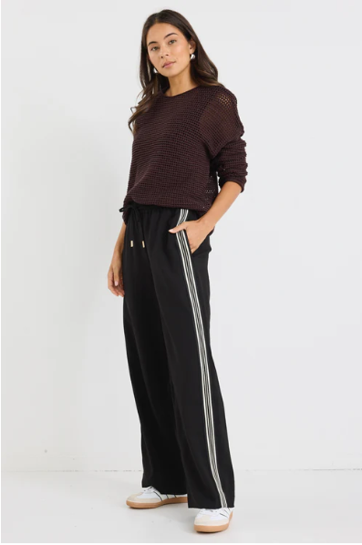STORIES BE TOLD BLACK STRIPE WIDE LEG PANTS