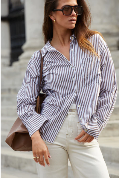 STORIES BE TOLD CHOCOLATE STRIPE COTTON SHIRT