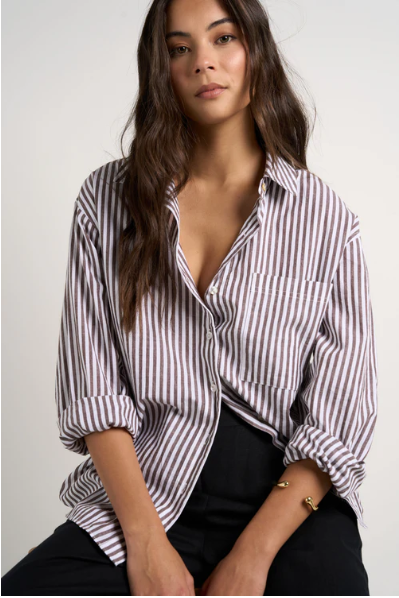 STORIES BE TOLD CHOCOLATE STRIPE COTTON SHIRT