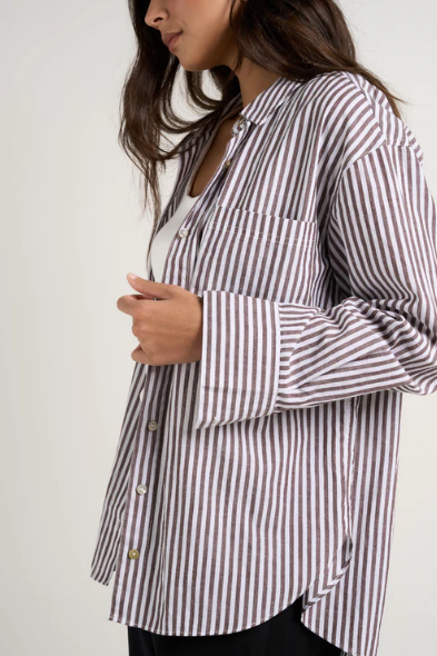 STORIES BE TOLD CHOCOLATE STRIPE COTTON SHIRT