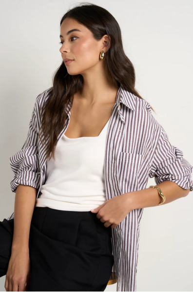 STORIES BE TOLD CHOCOLATE STRIPE COTTON SHIRT