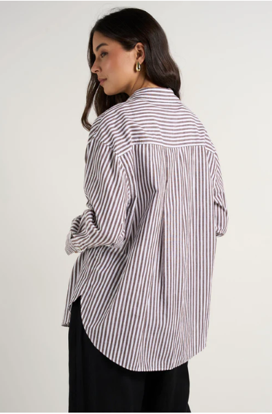 STORIES BE TOLD CHOCOLATE STRIPE COTTON SHIRT