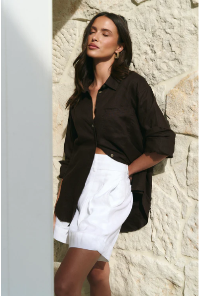 RE UNION CHOCOLATE LINEN O/S SHIRT
