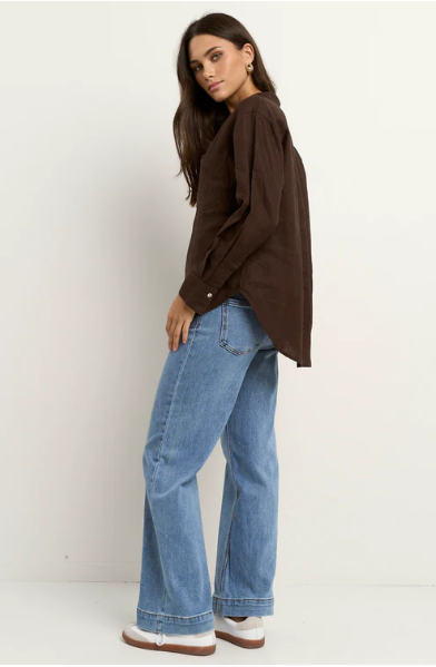 RE UNION CHOCOLATE LINEN O/S SHIRT