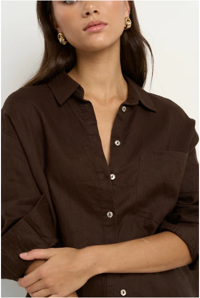 RE UNION CHOCOLATE LINEN O/S SHIRT