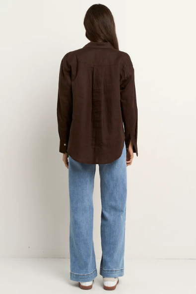 RE UNION CHOCOLATE LINEN O/S SHIRT