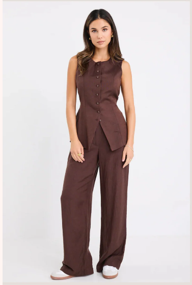 RE UNION COCOLATE LINEN FLAT FRONT PANTS