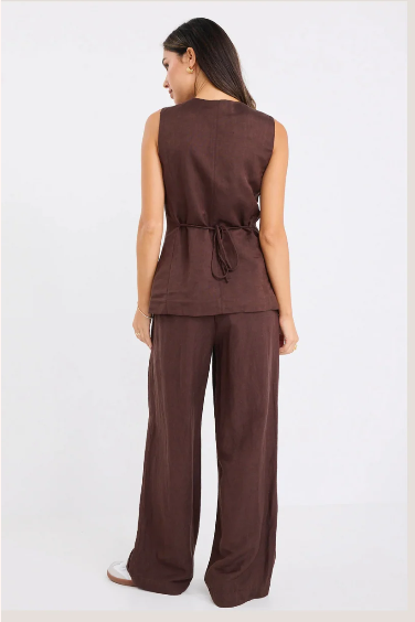 RE UNION COCOLATE LINEN FLAT FRONT PANTS