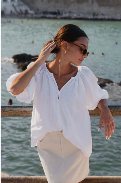 RE UNION WHITE LINEN L/S TOP