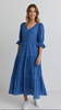 IVY & JACK DREAMY STEEL BLUE BUBBLE SS FRONT TIERED MAXI DRESS