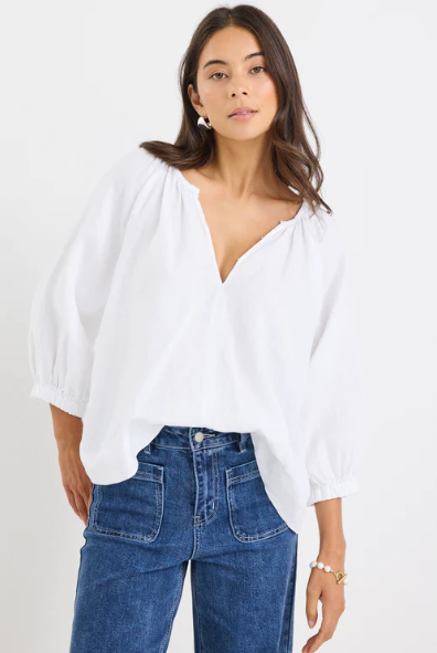 RE UNION WHITE LINEN L/S TOP