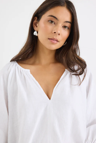 RE UNION WHITE LINEN L/S TOP