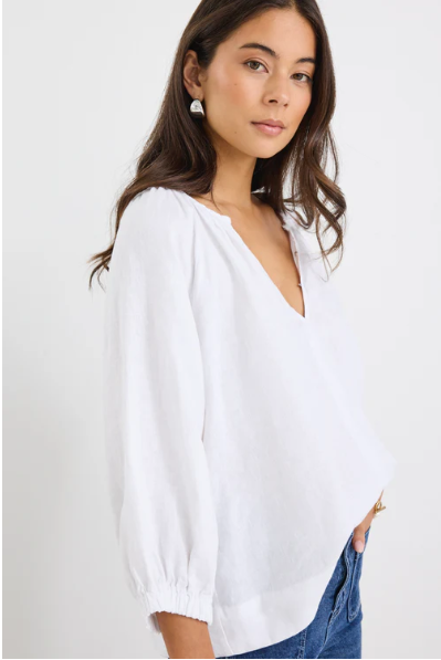 RE UNION WHITE LINEN L/S TOP
