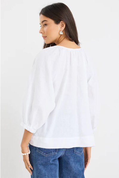RE UNION WHITE LINEN L/S TOP