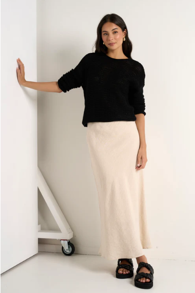 RE UNION BLISS BIAS NATURAL LINEN SKIRT NATURAL