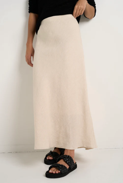 RE UNION BLISS BIAS NATURAL LINEN SKIRT NATURAL