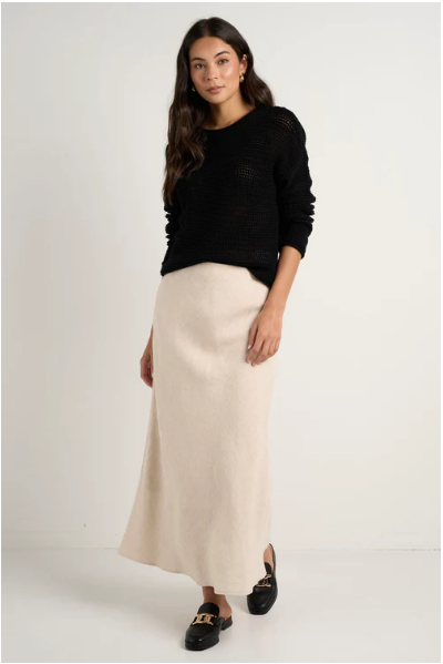 RE UNION BLISS BIAS NATURAL LINEN SKIRT NATURAL