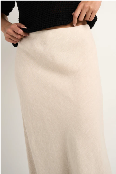 RE UNION BLISS BIAS NATURAL LINEN SKIRT NATURAL