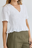 IVY & JACK MELLOW WHITE LINEN V NECK SS SHIRRED TOP WHITE