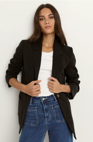 RE:UNION ATLANTIC BLACK LYOCELL COTTON CLASSIC  BLAZER