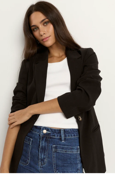 RE:UNION ATLANTIC BLACK LYOCELL COTTON CLASSIC  BLAZER