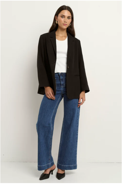 RE:UNION ATLANTIC BLACK LYOCELL COTTON CLASSIC  BLAZER