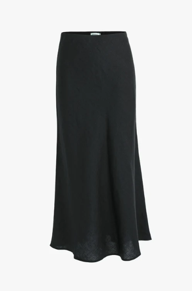 RE:UNION BLISS BLACK LINEN BIAS MIDI SKIRT