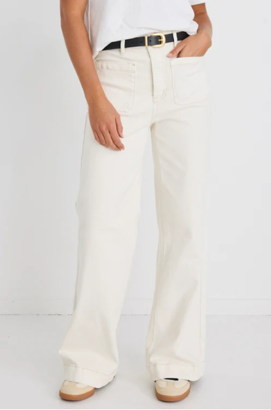 AMONG THE BRAVE ZOEY ECRU HIGH WAISTED WIDE LEG POCKET JEAN