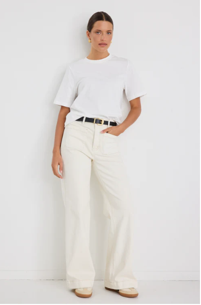 AMONG THE BRAVE ZOEY ECRU HIGH WAISTED WIDE LEG POCKET JEAN