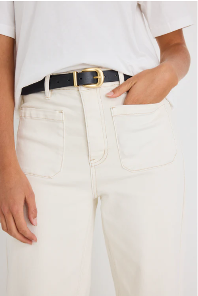 AMONG THE BRAVE ZOEY ECRU HIGH WAISTED WIDE LEG POCKET JEAN