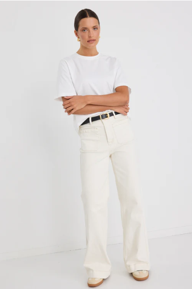AMONG THE BRAVE ZOEY ECRU HIGH WAISTED WIDE LEG POCKET JEAN