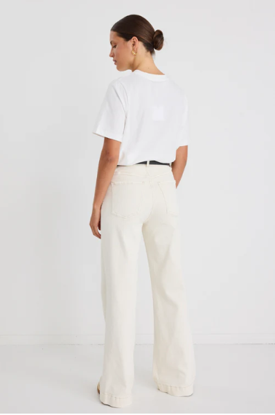AMONG THE BRAVE ZOEY ECRU HIGH WAISTED WIDE LEG POCKET JEAN