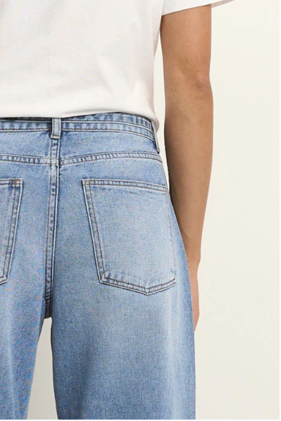 STORIES BE TOLD CAMPUS LIGHT BLUE TIE WAIST BARREL JEANS