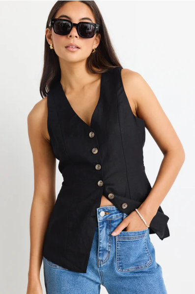 AMONG THE BRAVE EIFFEL BLACK LONGLINE VEST