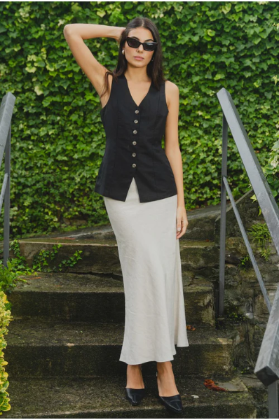 AMONG THE BRAVE EIFFEL BLACK LONGLINE VEST