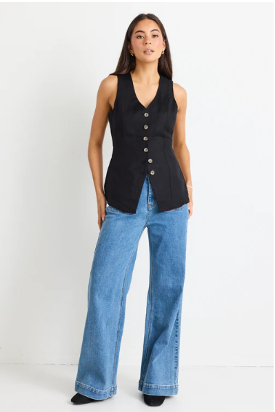 AMONG THE BRAVE EIFFEL BLACK LONGLINE VEST