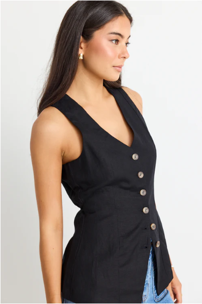 AMONG THE BRAVE EIFFEL BLACK LONGLINE VEST