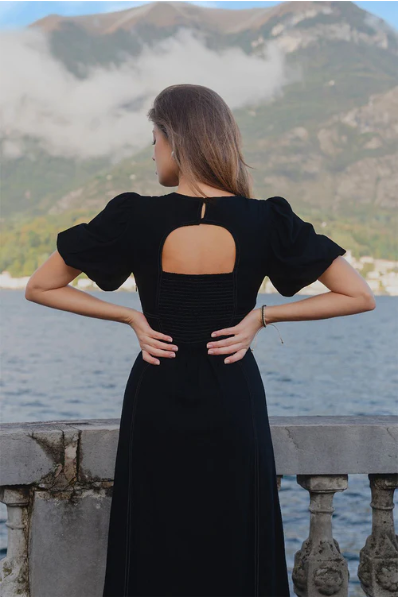 AMONG THE BRAVE BLACK LINEN MIDI DRESS