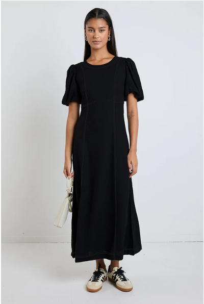 AMONG THE BRAVE BLACK LINEN MIDI DRESS