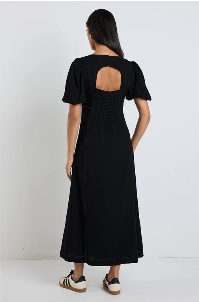 AMONG THE BRAVE BLACK LINEN MIDI DRESS