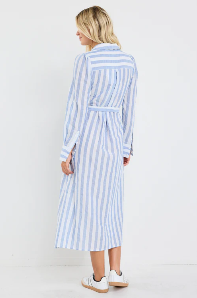 AMONG THE BRAVE CYPRUS BLUE STRIPE MIDI DRESS