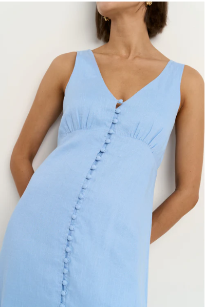 AMONG THE BRAVE PANAMA BLUE SLEEVELESS MIDI DRESS