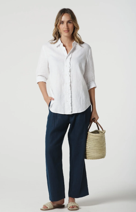 GOONDIWINDI LINEN FRILL SHIRT OPTICAL WHITE