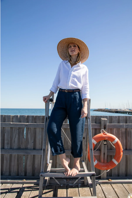 GOONDIWINDI LINEN FRILL SHIRT OPTICAL WHITE
